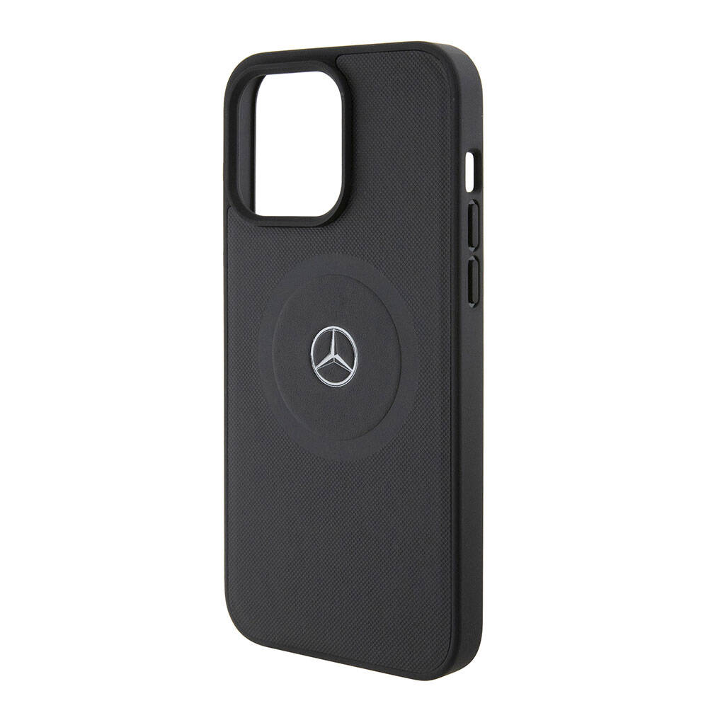 iPhone 15 Pro Max Kılıf Mercedes Benz Orijinal Lisanslı M-safe Şarj Özellikli Pike Desenli Baskı Logolu Deri Kılıf