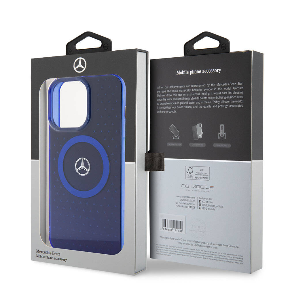 iPhone 15 Pro Max Kılıf Mercedes Benz orijinal Lisanslı M-safe Şarj Özellikli Çift Katmanlı Mavi Yıldız Desenli Kılıf
