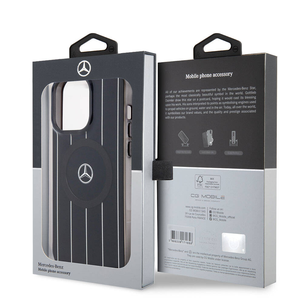 iPhone 15 Pro Max Kılıf Mercedes Benz orijinal Lisanslı M-safe Şarj Özellikli Çift Katmanlı Paralel Çizgi Desenli Kılıf