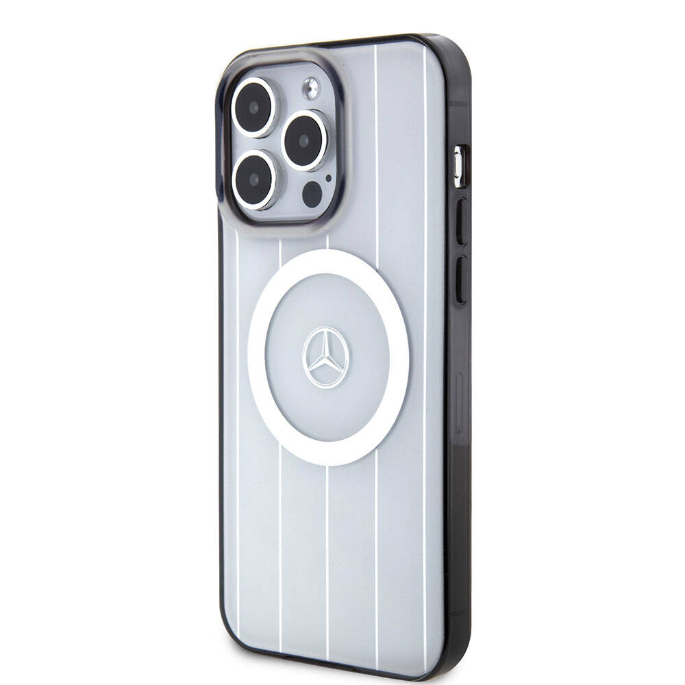 iPhone 15 Pro Max Kılıf Mercedes Benz orijinal Lisanslı M-safe Şarj Özellikli Çift Katmanlı Paralel Çizgi Desenli Kılıf
