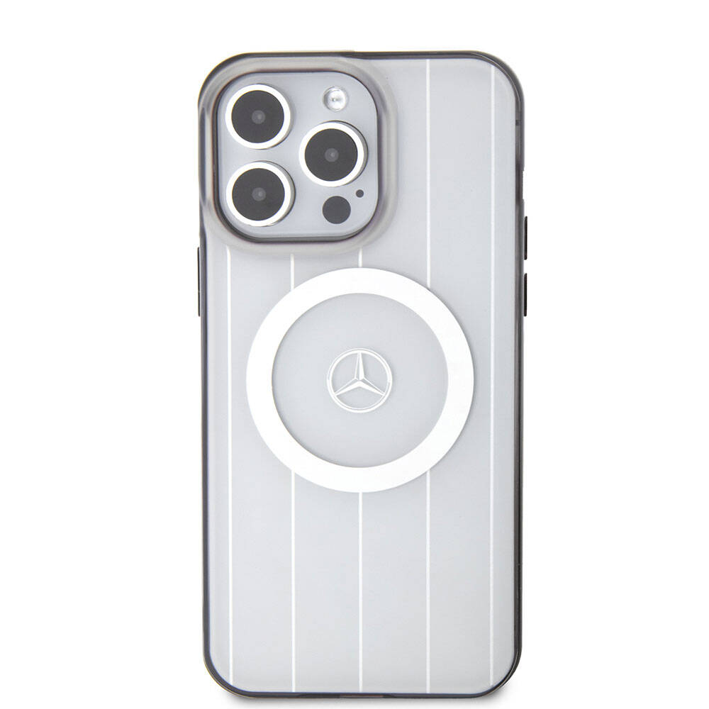 iPhone 15 Pro Max Kılıf Mercedes Benz orijinal Lisanslı M-safe Şarj Özellikli Çift Katmanlı Paralel Çizgi Desenli Kılıf