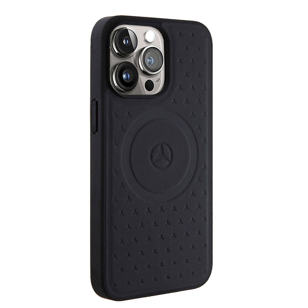 iPhone 15 Pro Max Kılıf Mercedes Benz OrijinalLisanslı M-safe Şarj Özellikli Mühürlü Yıldız Desenli ve Logolu Deri Kılıf