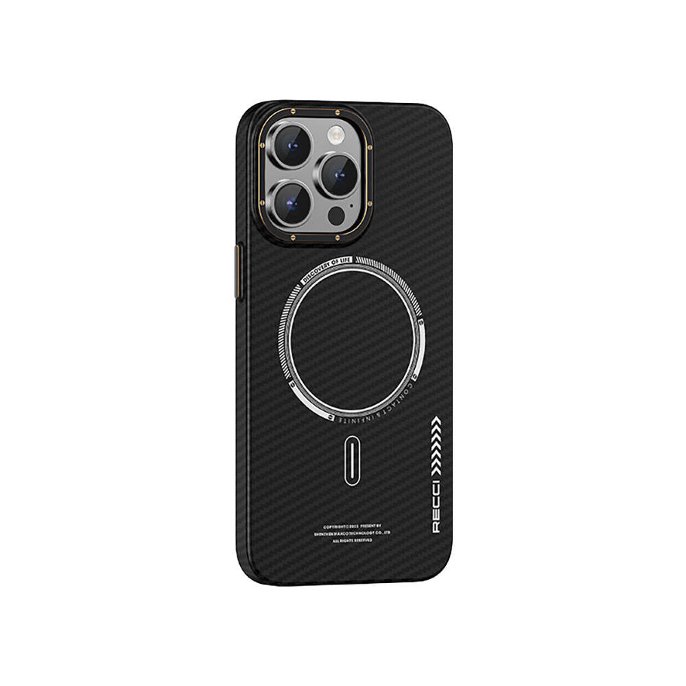 iPhone 15 Pro Max Kılıf Recci Machinist Serisi M-safe Şarj Özellikli Magnetik Karbon Kılıf