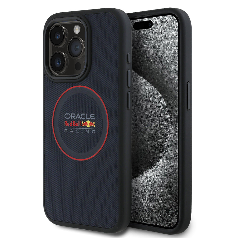 iPhone 15 Pro Max Kılıf Redbull Orijinal Lisanslı M-safe Şarj Özellikli Kırmızı Halka ve Logo Kabartmalı PU Deri Kılıf