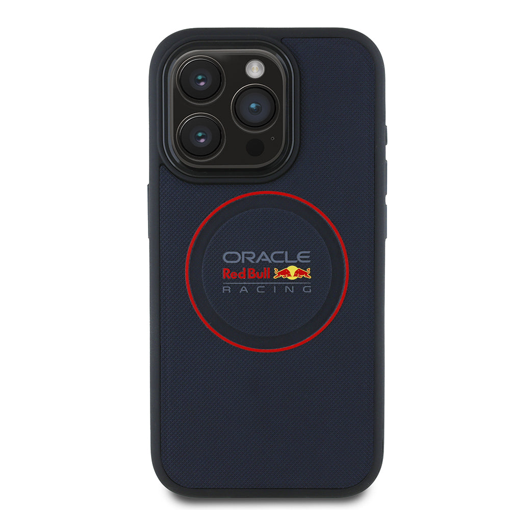 iPhone 15 Pro Max Kılıf Redbull Orijinal Lisanslı M-safe Şarj Özellikli Kırmızı Halka ve Logo Kabartmalı PU Deri Kılıf