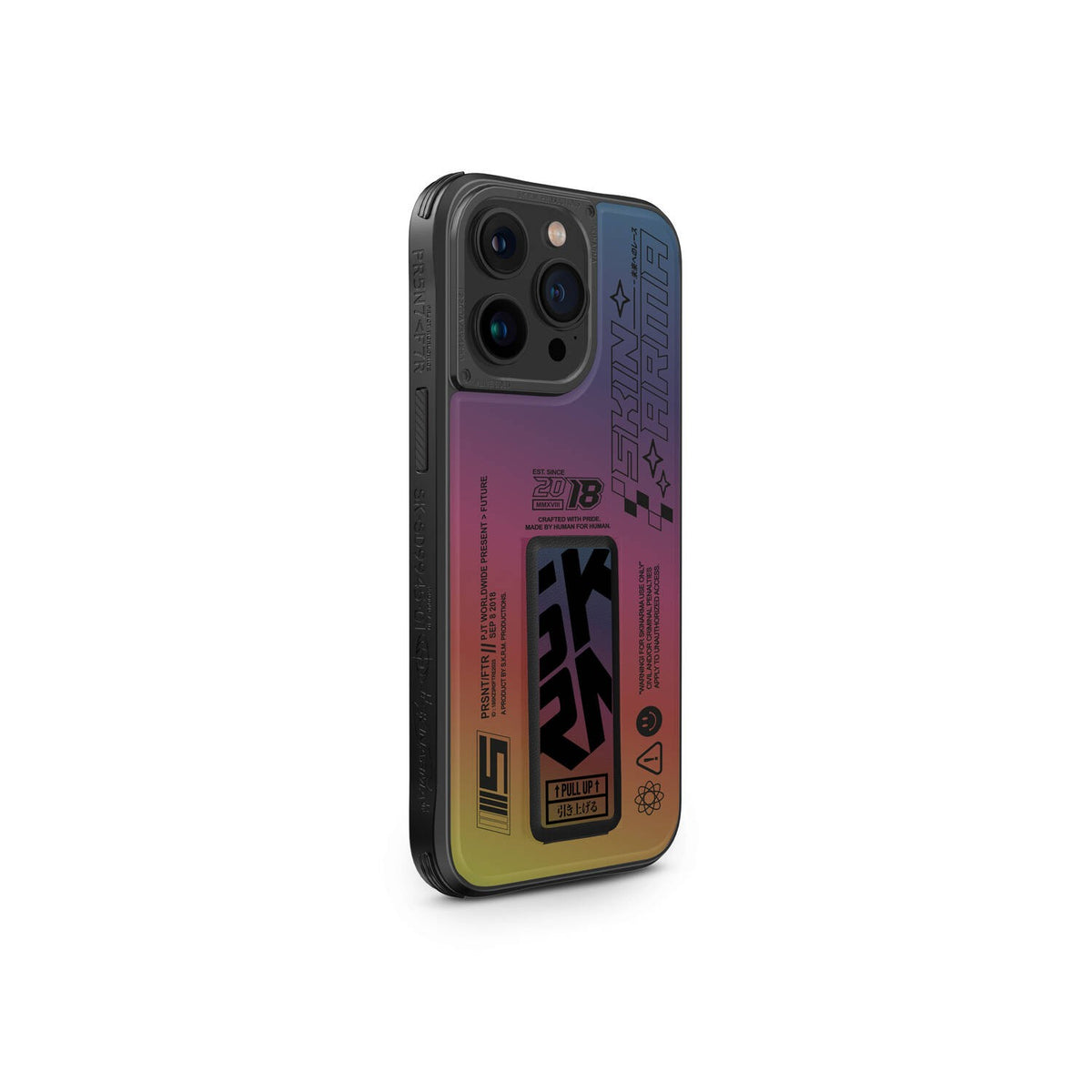 iPhone 15 Pro Max Kılıf SkinArma Holografik Tasarımlı Standlı Deri Görünümlü Kira Kobai Kılıf