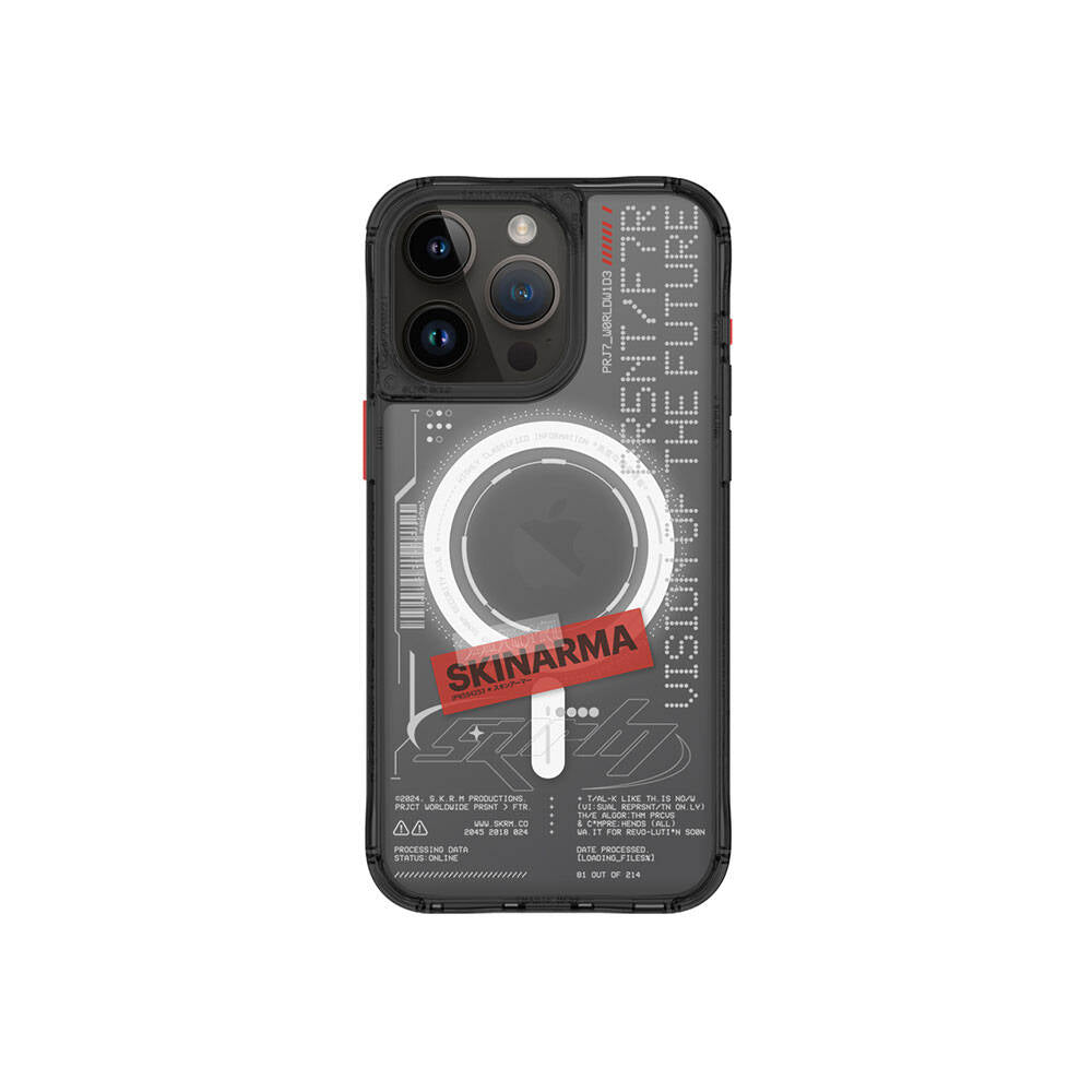 iPhone 15 Pro Max Kılıf SkinArma M-safe Şarj Özellikli Yazı Desenli Airbag Tasarımlı Orion Kılıf