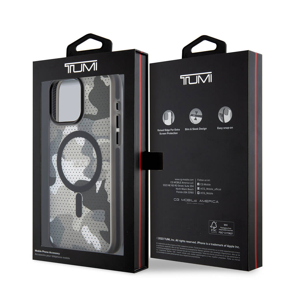 iPhone 15 Pro Max Kılıf TUMI Orijinal Lisanslı M-safe Şarj Özellikli Buzlanmış Saydam Ağ Kamuflajı Desenli Kılıf