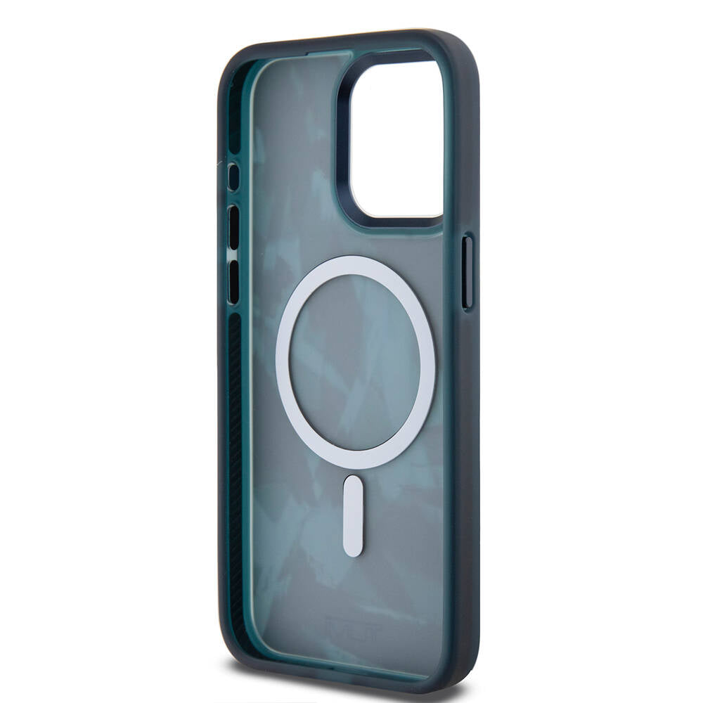 iPhone 15 Pro Max Kılıf TUMI Orijinal Lisanslı M-safe Şarj Özellikli Buzlanmış Saydam Fırça Kamuflajı Desenli Kılıf