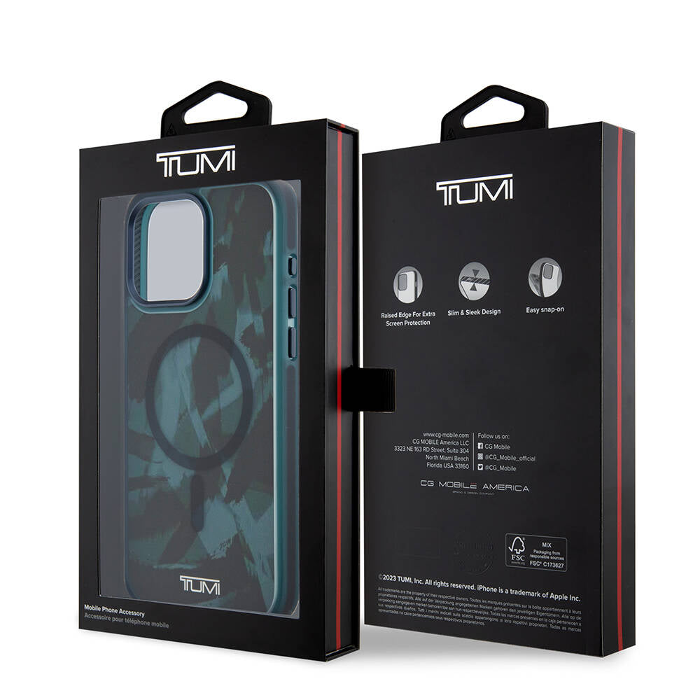 iPhone 15 Pro Max Kılıf TUMI Orijinal Lisanslı M-safe Şarj Özellikli Buzlanmış Saydam Fırça Kamuflajı Desenli Kılıf