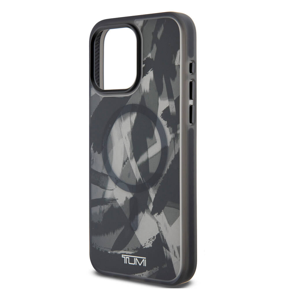 iPhone 15 Pro Max Kılıf TUMI Orijinal Lisanslı M-safe Şarj Özellikli Buzlanmış Saydam Fırça Kamuflajı Desenli Kılıf