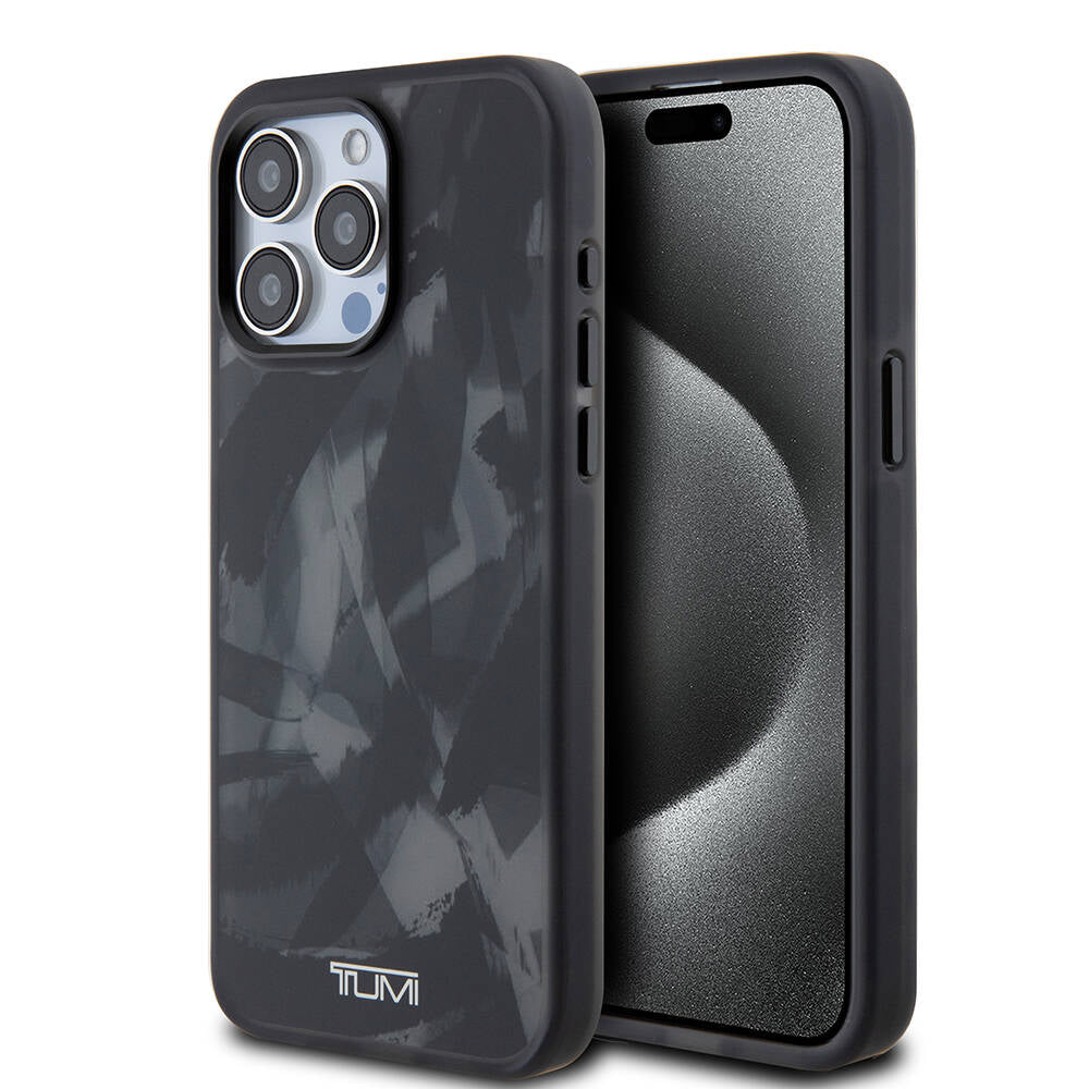 iPhone 15 Pro Max Kılıf TUMI Orijinal Lisanslı M-safe Şarj Özellikli Buzlanmış Saydam Fırça Kamuflajı Desenli Kılıf