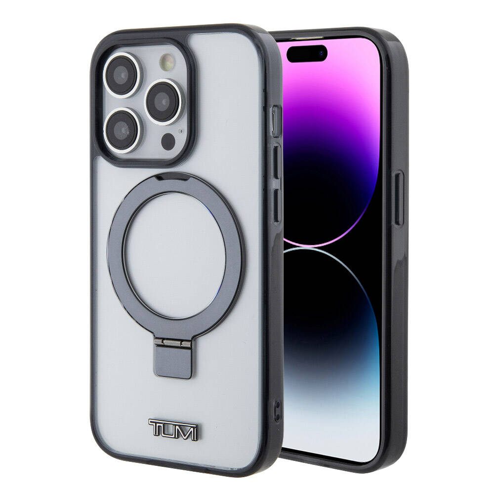 iPhone 15 Pro Max Kılıf TUMI Orijinal Lisanslı M-safe Şarj Özellikli Metal Logolu Ring Standlı Silikon Kılıf