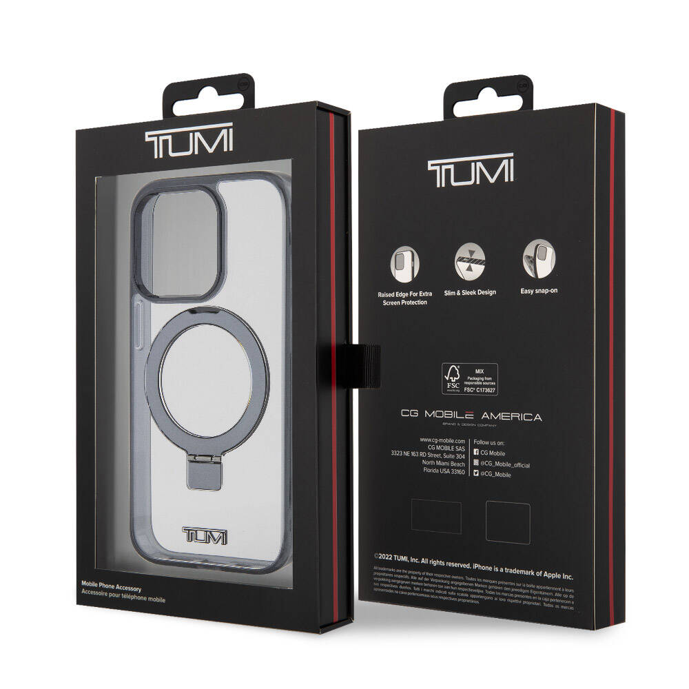 iPhone 15 Pro Max Kılıf TUMI Orijinal Lisanslı M-safe Şarj Özellikli Metal Logolu Ring Standlı Silikon Kılıf