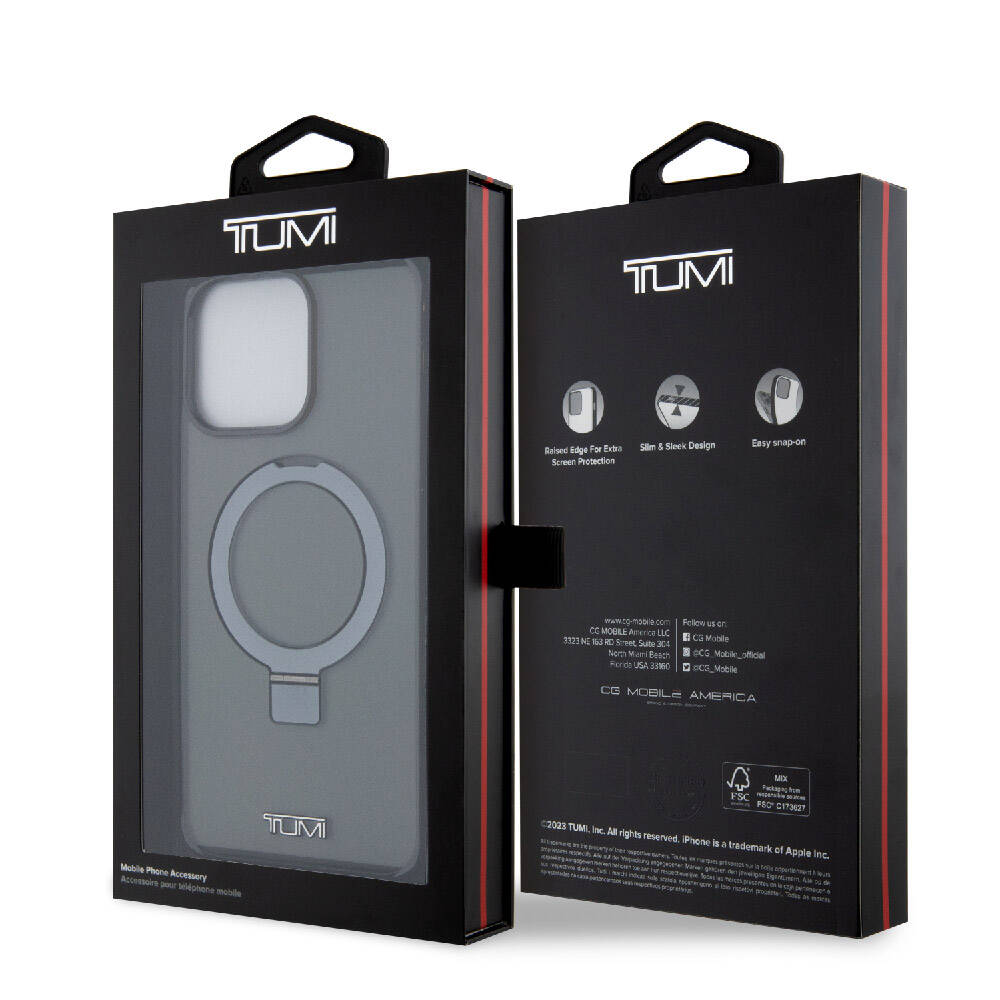 iPhone 15 Pro Max Kılıf TUMI orijinal Lisanslı M-safe Şarj Özellikli PC TPU Metal Logolu Ring Standlı Kılıf
