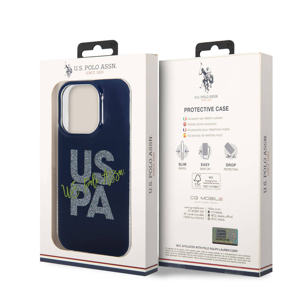 iPhone 15 Pro Max Kılıf U.S. Polo Assn. Orijinal Lisanslı Simli Parlak Alfabe Tasarım Kılıf