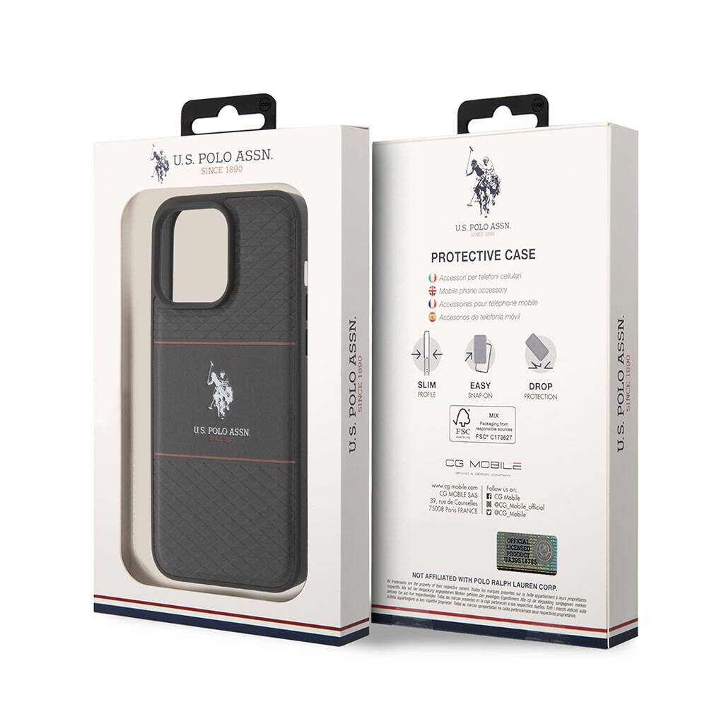 iPhone 15 Pro Max Kılıf U.S. Polo Assn. Orijinal Lisanslı Deri Şeritli Logo Dizayn Kılıf