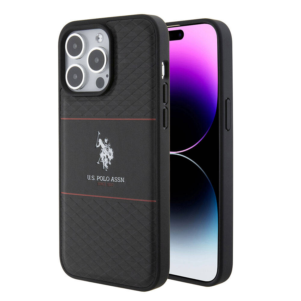 iPhone 15 Pro Max Kılıf U.S. Polo Assn. Orijinal Lisanslı Deri Şeritli Logo Dizayn Kılıf