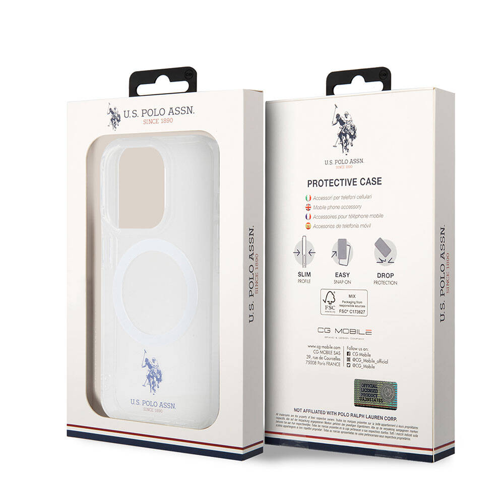 iPhone 15 Pro Max Kılıf U.S. Polo Assn. Orijinal Lisanslı M-safe Şarj Özellikli Transparan Tasarım Kılıf