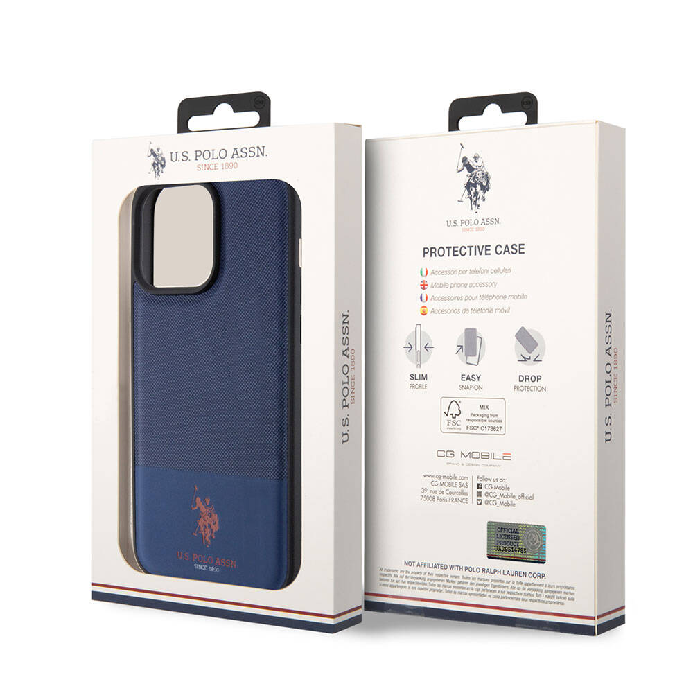 iPhone 15 Pro Max Kılıf U.S. Polo Assn. Orijinal Lisanslı Suni Deri Arka Yüzey Baskı Logolu Örgü Desenli Kılıf