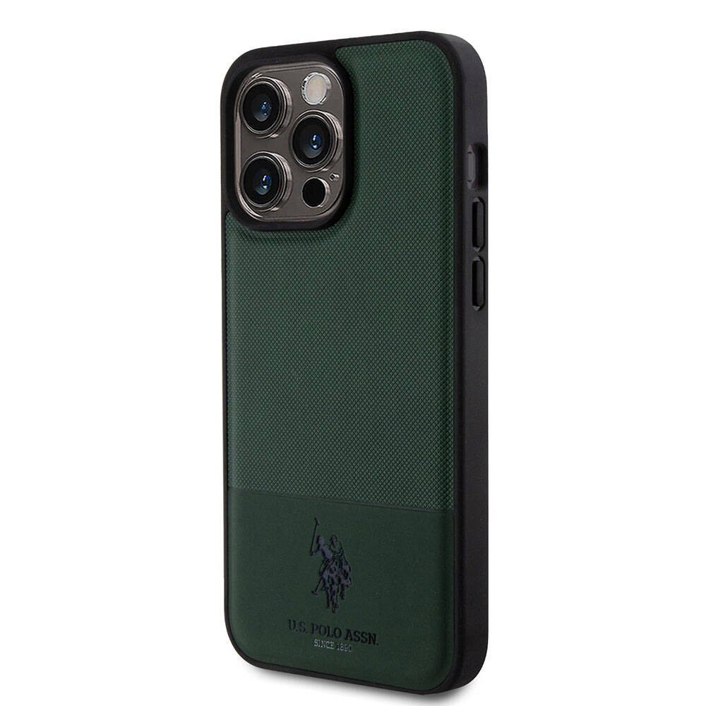 iPhone 15 Pro Max Kılıf U.S. Polo Assn. Orijinal Lisanslı Suni Deri Arka Yüzey Baskı Logolu Örgü Desenli Kılıf