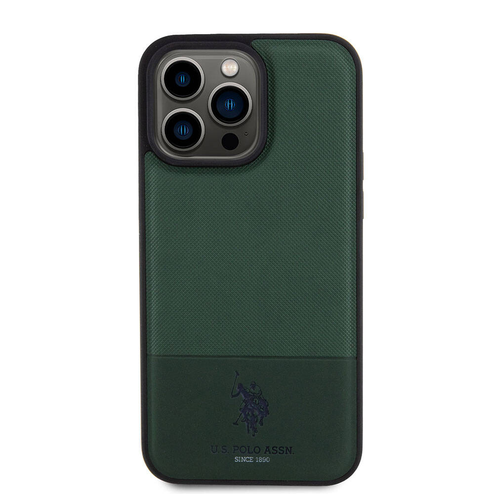 iPhone 15 Pro Max Kılıf U.S. Polo Assn. Orijinal Lisanslı Suni Deri Arka Yüzey Baskı Logolu Örgü Desenli Kılıf