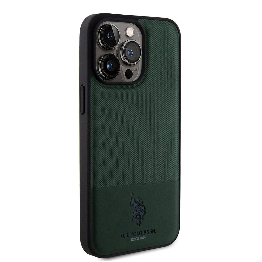 iPhone 15 Pro Max Kılıf U.S. Polo Assn. Orijinal Lisanslı Suni Deri Arka Yüzey Baskı Logolu Örgü Desenli Kılıf