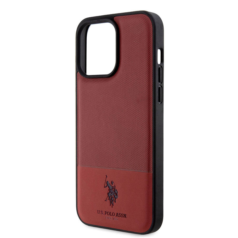 iPhone 15 Pro Max Kılıf U.S. Polo Assn. Orijinal Lisanslı Suni Deri Arka Yüzey Baskı Logolu Örgü Desenli Kılıf