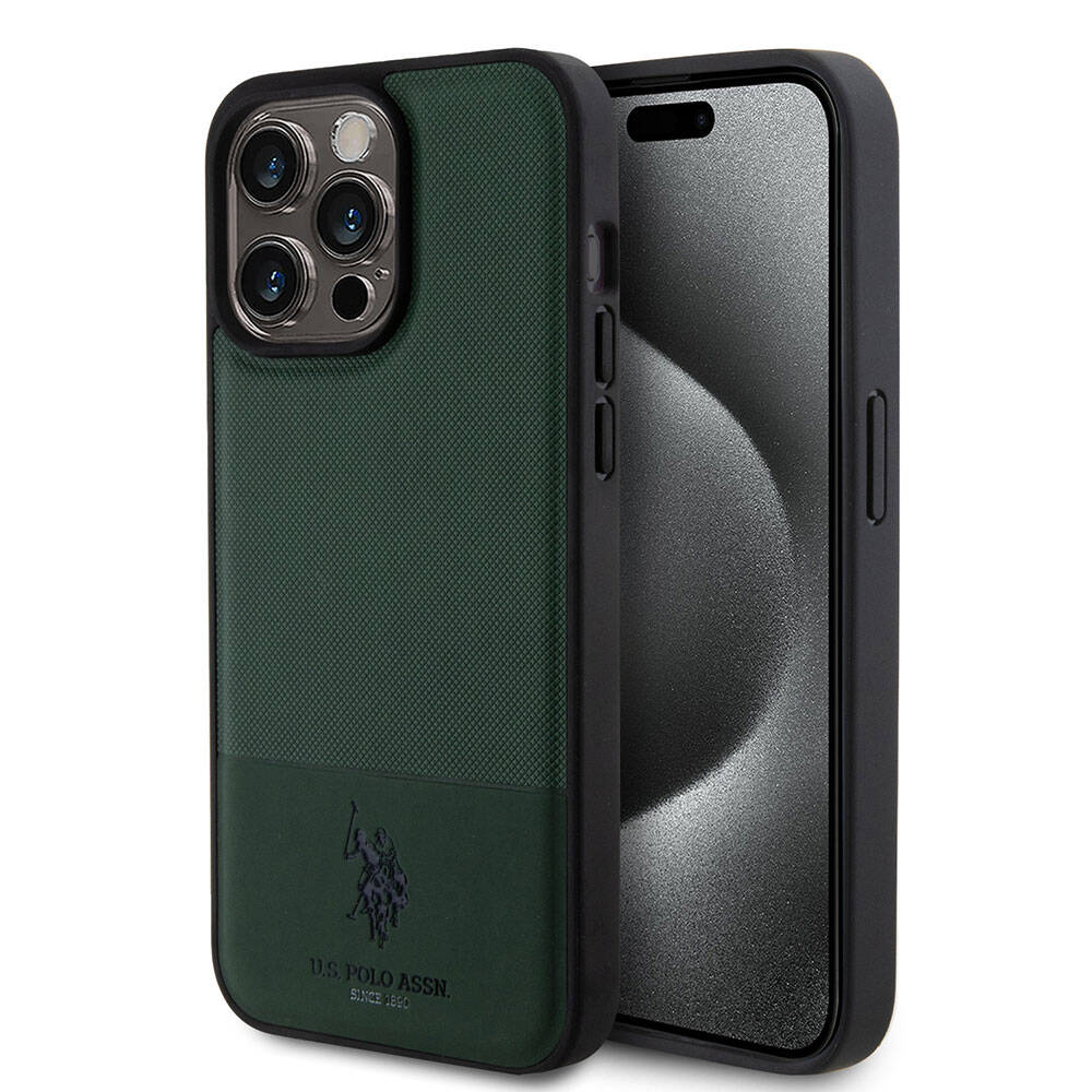 iPhone 15 Pro Max Kılıf U.S. Polo Assn. Orijinal Lisanslı Suni Deri Arka Yüzey Baskı Logolu Örgü Desenli Kılıf
