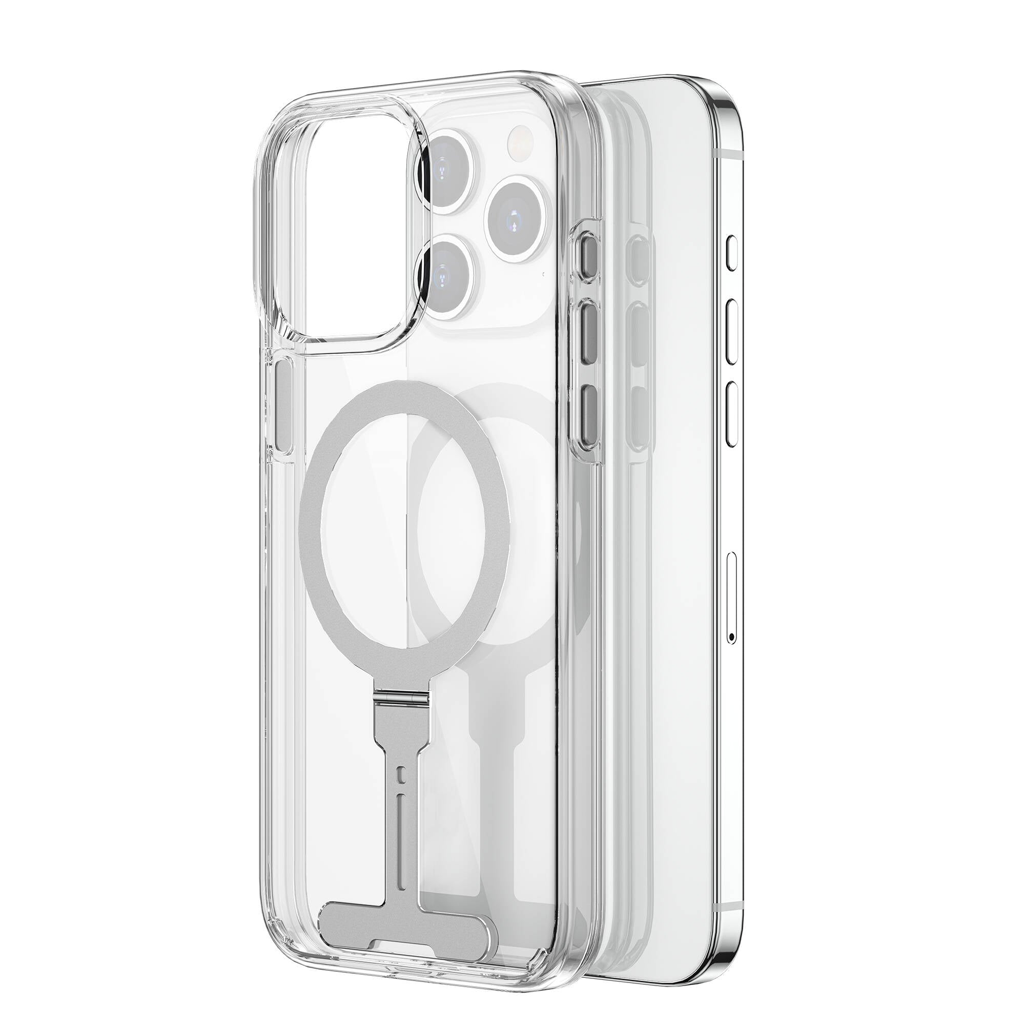 iPhone 15 Pro Max Kılıf Wiwu FYY-014 M-safe Şarj Özellikli Alüminyum Alaşım Metal Standlı Şeffaf Kılıf