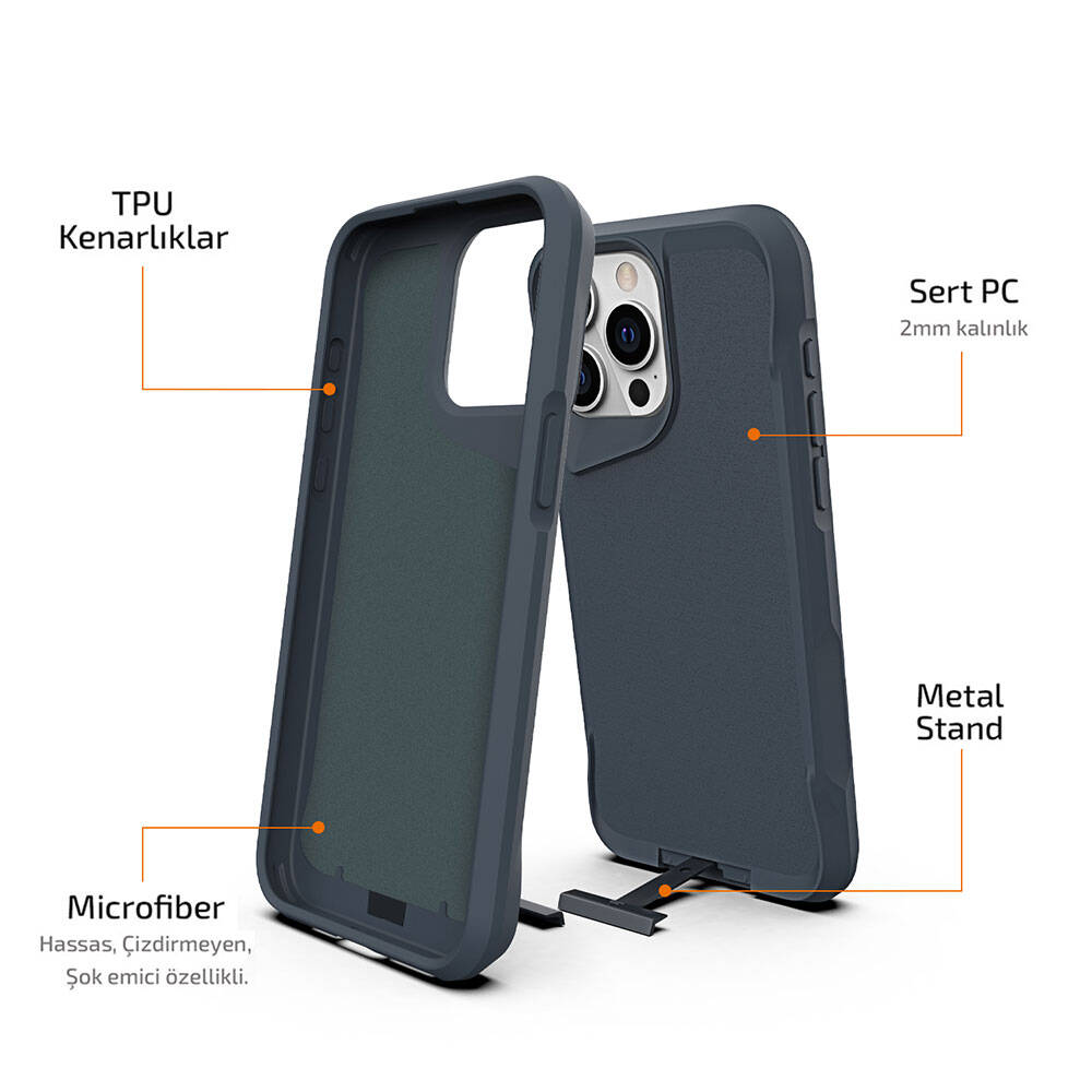 iPhone 15 Pro Max Kılıf Zore Airbag Kenarlı T-Max Mat Standlı Kılıf