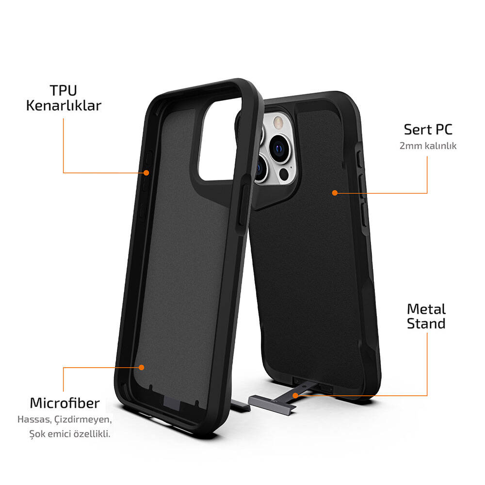 iPhone 15 Pro Max Kılıf Zore Airbag Kenarlı T-Max Mat Standlı Kılıf