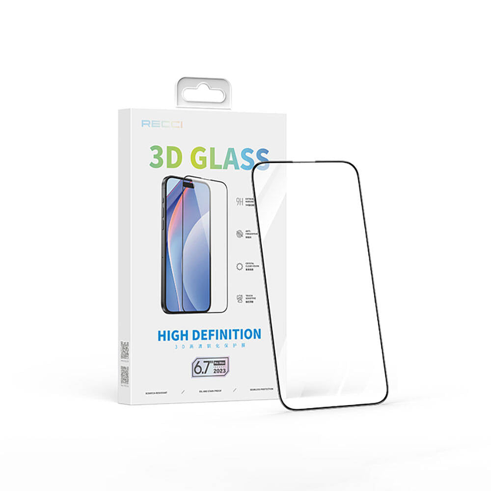iPhone 15 Pro Recci RSP-A02SD 3D HD Full Transparan Temperli Cam Ekran Koruyucu