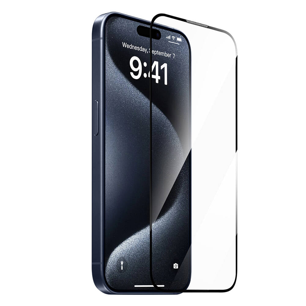 iPhone 15 Pro Wiwu SQ-008 Oleofobik Easy Install Darbeye Karşı Dayanıklı Temperli Cam Ekran Koruyucu + Kolay Uygulama Aparatlı