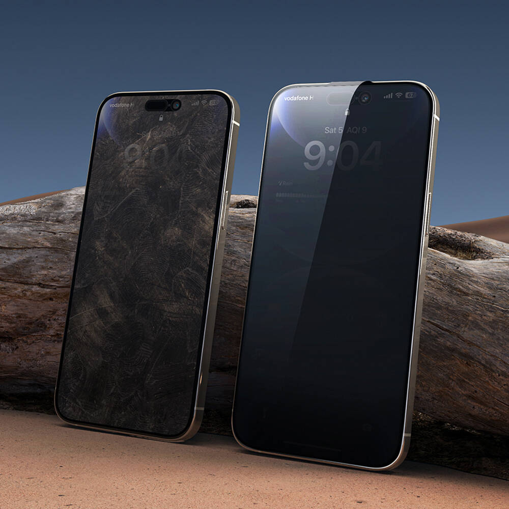 iPhone 15 Pro Wiwu Wi-SQ009 Easy Install iPrivacy 360° Anti-Peep Oleofobik Temperli Cam Ekran Koruyucu + Kolay Uygulama Aparatlı