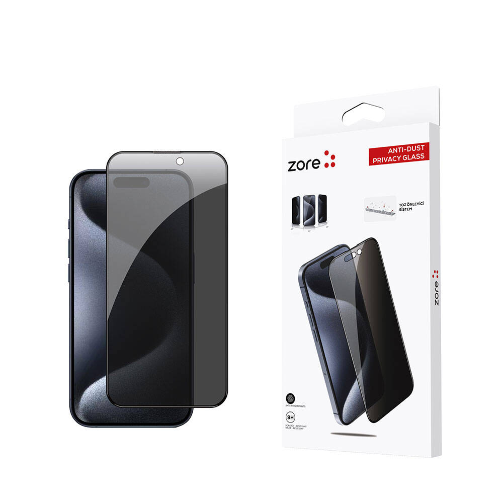 iPhone 15 Pro Zore Anti-Dust Privacy Temperli Ekran Koruyucu
