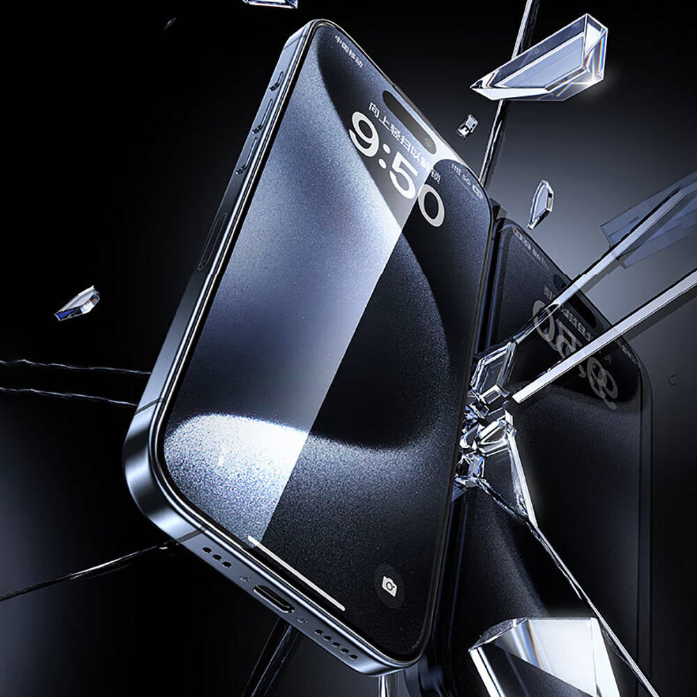 iPhone 15 Wiwu SQ-008 Oleofobik Easy Install Darbeye Karşı Dayanıklı Temperli Cam Ekran Koruyucu + Kolay Uygulama Aparatlı