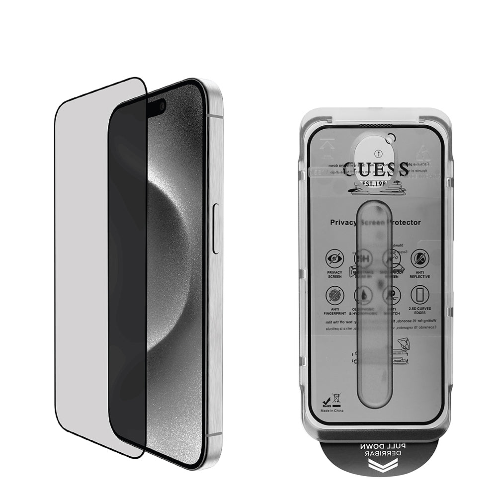 iPhone 16 Guess Orijinal Lisanslı Hayalet Privacy Temperli Cam Ekran Koruyucu Uygulama Aparatlı Outline Serisi