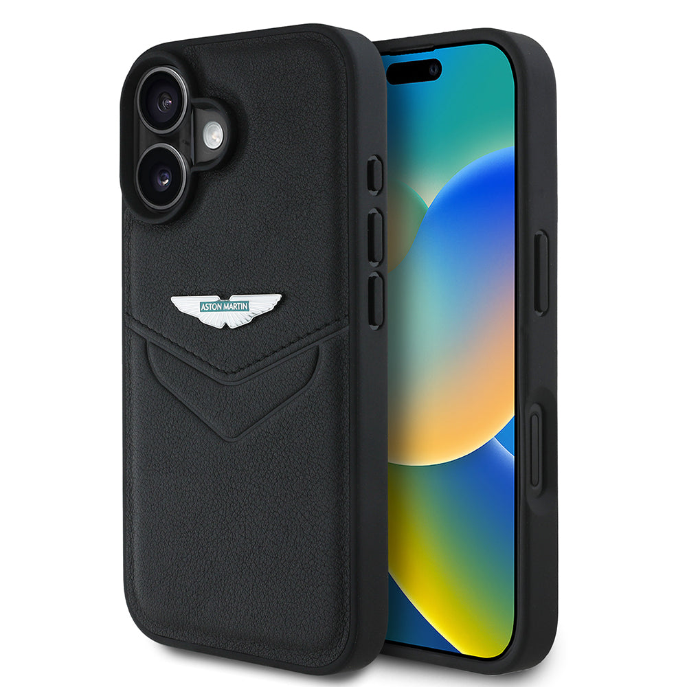 iPhone 16 Kılıf Aston Martin Orijinal Lisanslı Victory Dizayn PU Deri Metal Logolu Kılıf