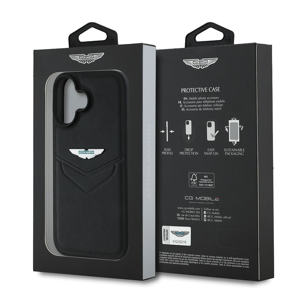 iPhone 16 Kılıf Aston Martin Orijinal Lisanslı Victory Dizayn PU Deri Metal Logolu Kılıf