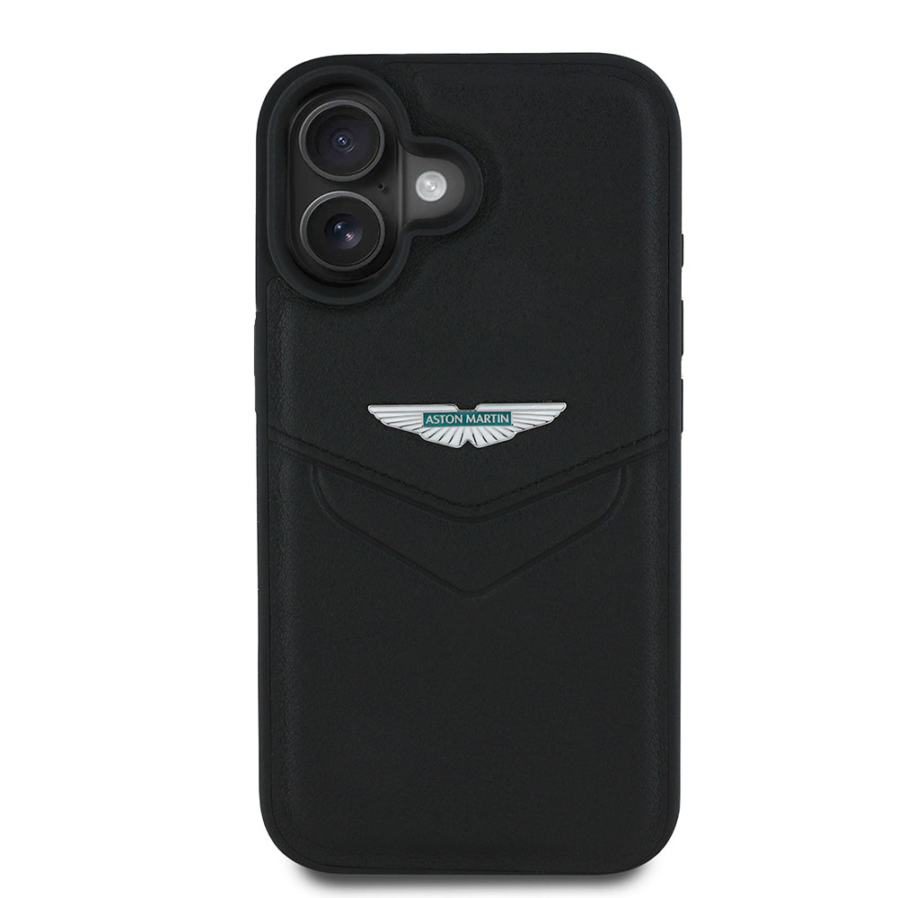 iPhone 16 Kılıf Aston Martin Orijinal Lisanslı Victory Dizayn PU Deri Metal Logolu Kılıf