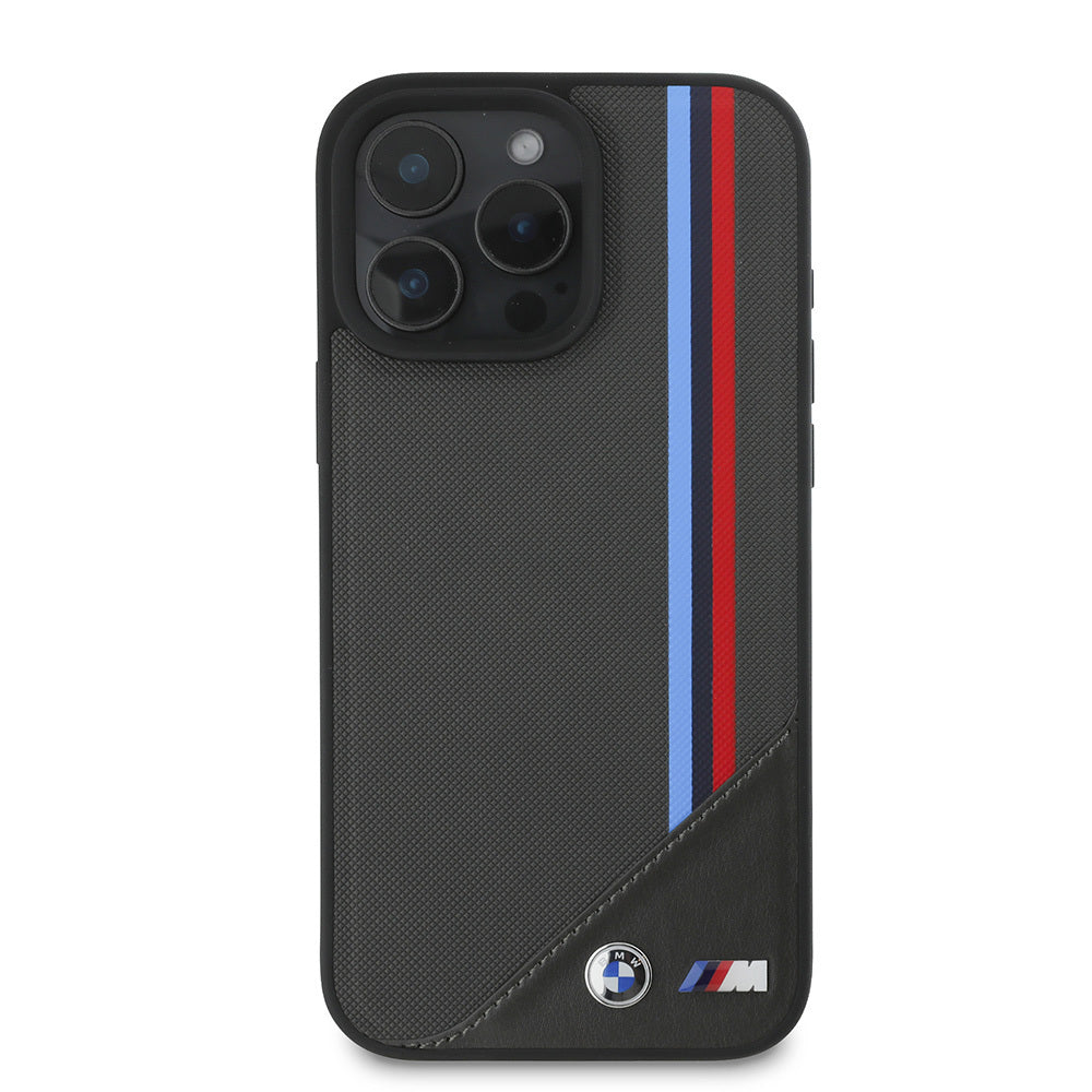 iPhone 16 Kılıf BMW Orijinal Lisanslı M-safe Şarj Özellikli M Logolu Üç Çizgili Dikiş Detaylı Meshed Tricolor Stripes Kılıf