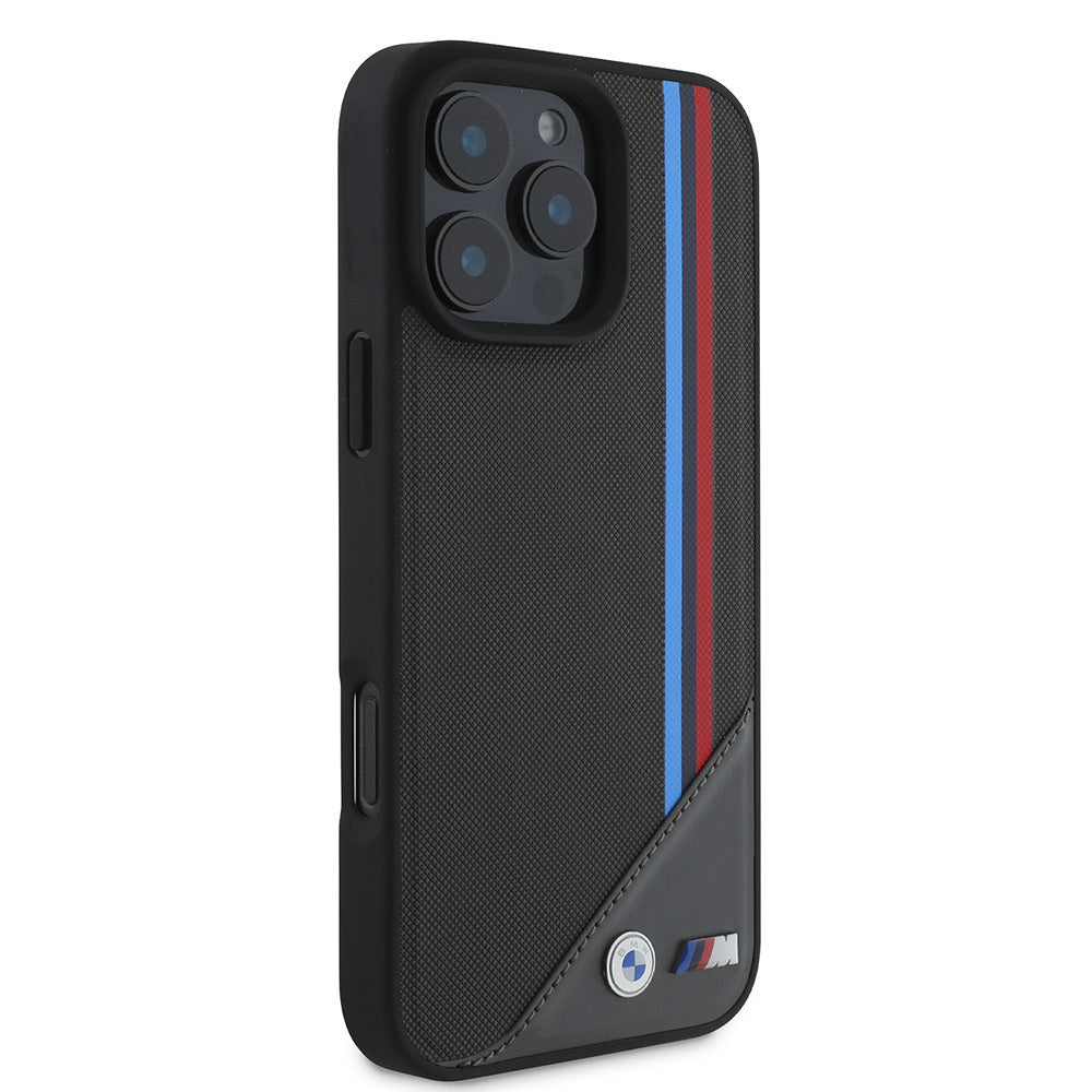 iPhone 16 Kılıf BMW Orijinal Lisanslı M-safe Şarj Özellikli M Logolu Üç Çizgili Dikiş Detaylı Meshed Tricolor Stripes Kılıf