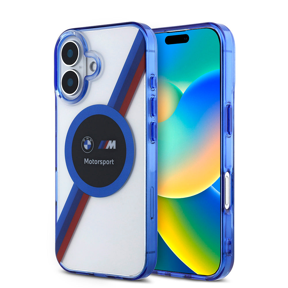iPhone 16 Kılıf BMW Orijinal Lisanslı M-safe Şarj Özellikli M Logolu Üç Renk Çizgili Motorsport Circle Kılıf