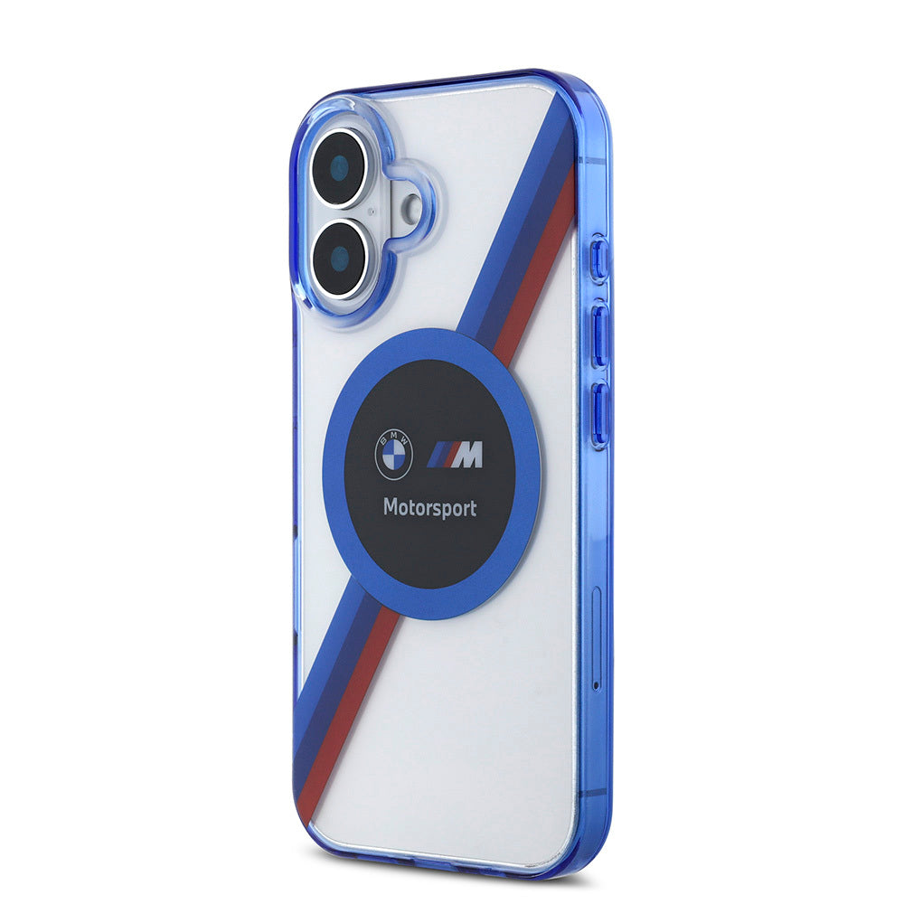 iPhone 16 Kılıf BMW Orijinal Lisanslı M-safe Şarj Özellikli M Logolu Üç Renk Çizgili Motorsport Circle Kılıf