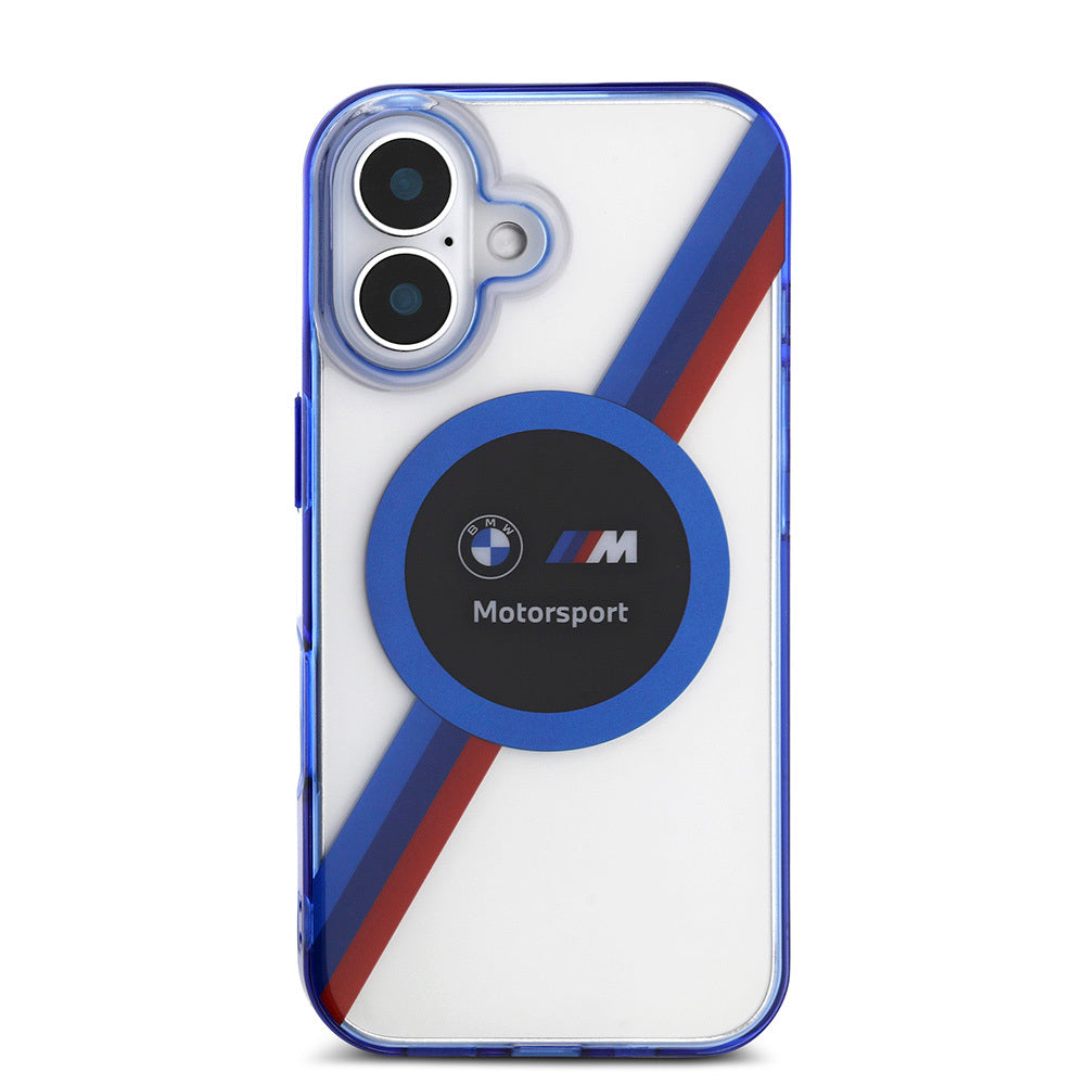 iPhone 16 Kılıf BMW Orijinal Lisanslı M-safe Şarj Özellikli M Logolu Üç Renk Çizgili Motorsport Circle Kılıf