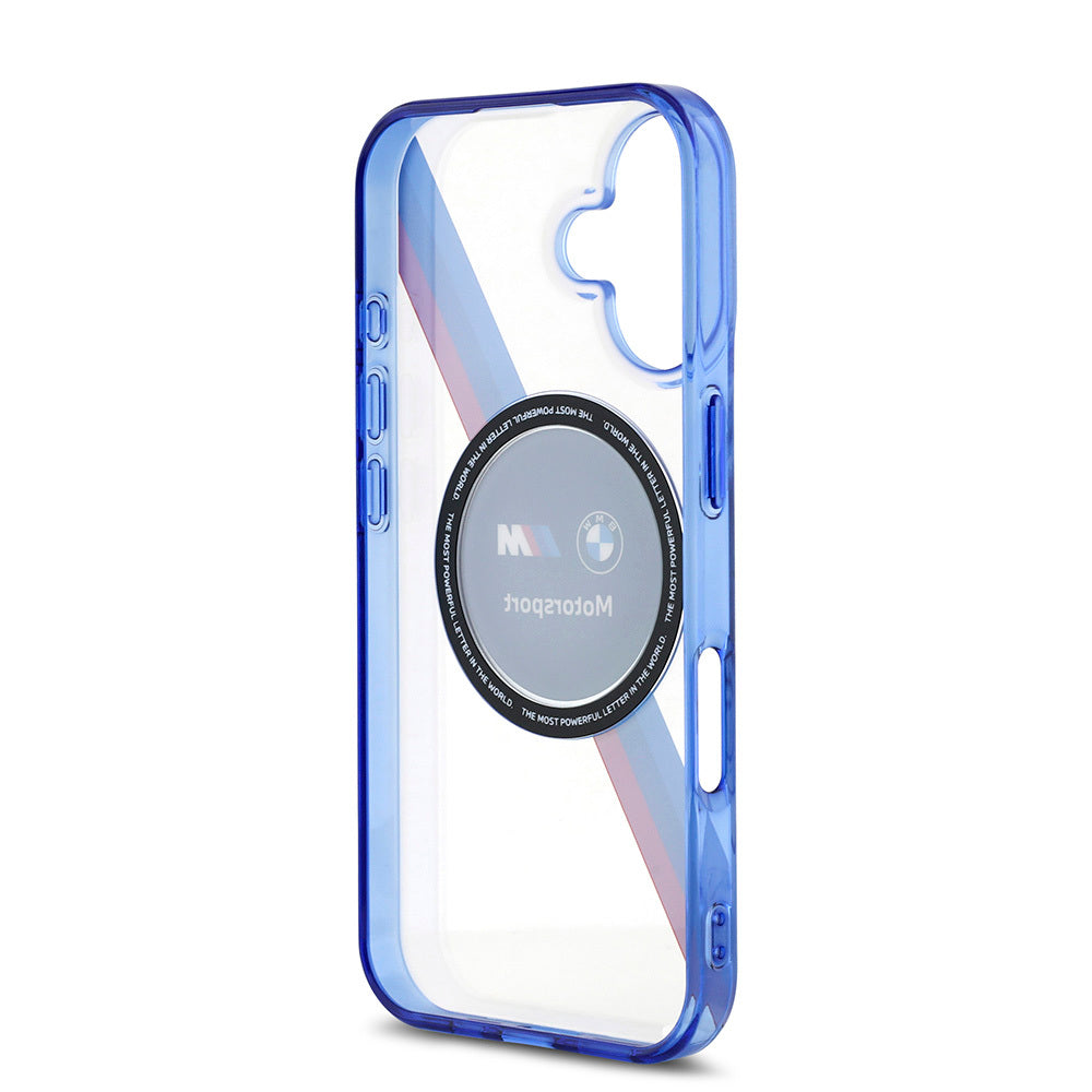iPhone 16 Kılıf BMW Orijinal Lisanslı M-safe Şarj Özellikli M Logolu Üç Renk Çizgili Motorsport Circle Kılıf