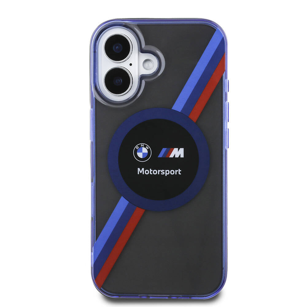 iPhone 16 Kılıf BMW Orijinal Lisanslı M Logolu Üç Renk Çizgili Motorsport Circle Kılıf