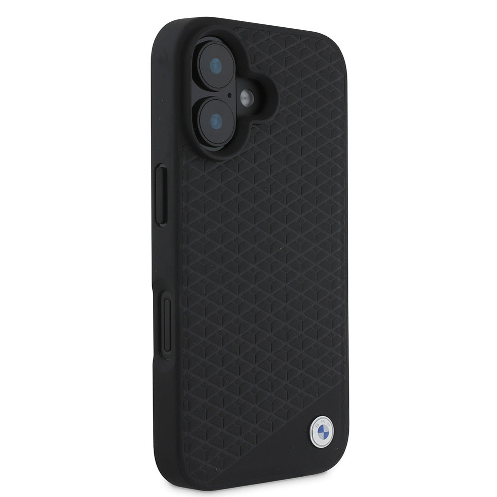 iPhone 16 Kılıf BMW Orijinal Lisanslı M-safe Şarj Özellikli Metal Logolu Dokulu Diamond Deri Kılıf