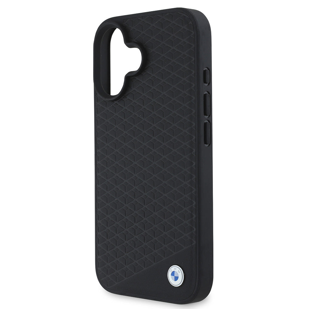 iPhone 16 Kılıf BMW Orijinal Lisanslı M-safe Şarj Özellikli Metal Logolu Dokulu Diamond Deri Kılıf